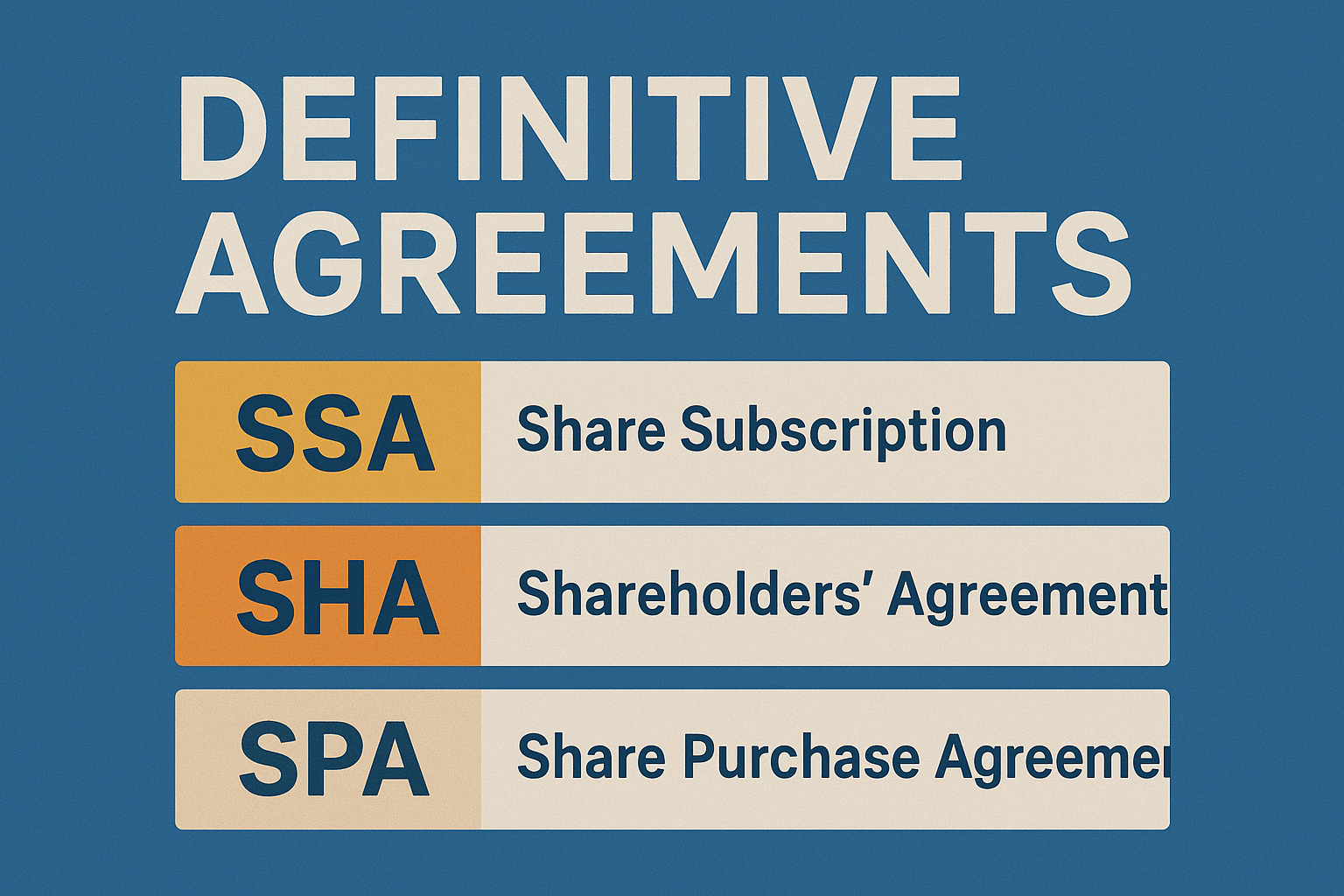 Definitive Agreements: SSA, SHA, SPA