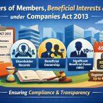 Banner showing Registers of Members, Beneficial Ownership, and Significant Beneficial Owners (SBO) with compliance and register closure details under Companies Act 2013.