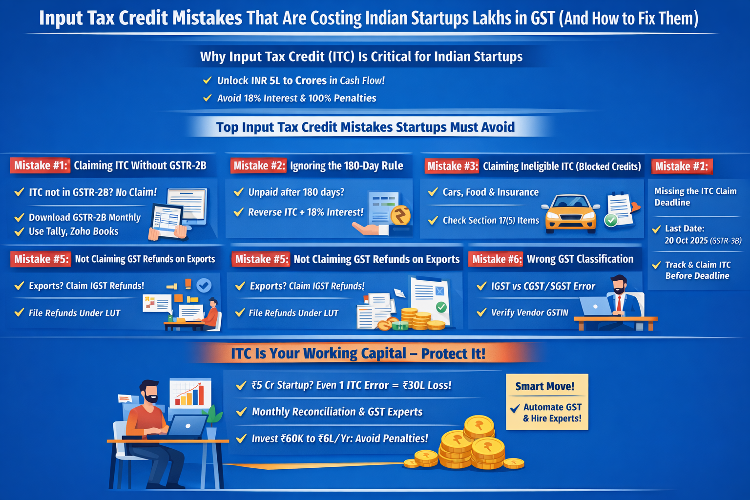 Input Tax Credit mistakes in GST India for startups including GSTR-2B mismatch, ITC reversal rules, deadlines and compliance fixes